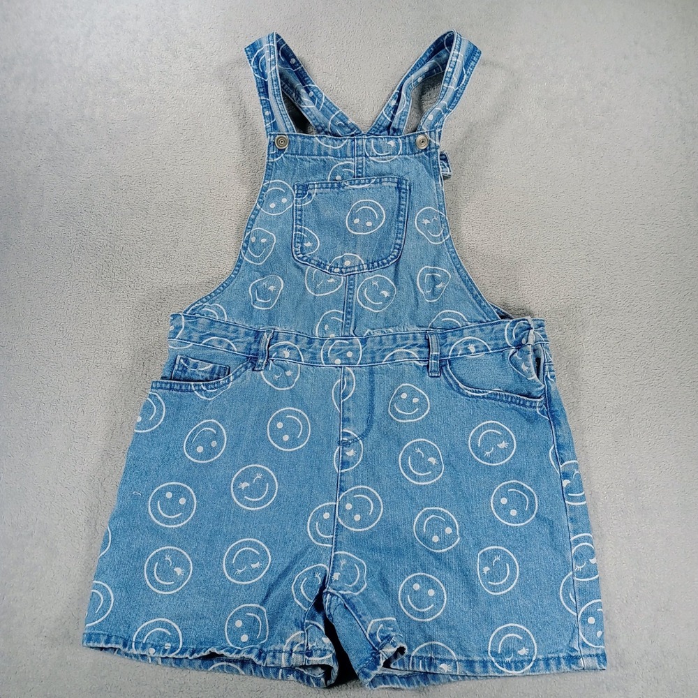The Children's Place Girls Denim Overalls Blue 16 Smiley Face Print
